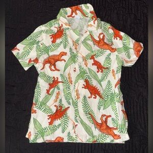 Old Navy Kids White Short-Sleeve Button-Up Shirt with Orange Dinosaur Size 5T